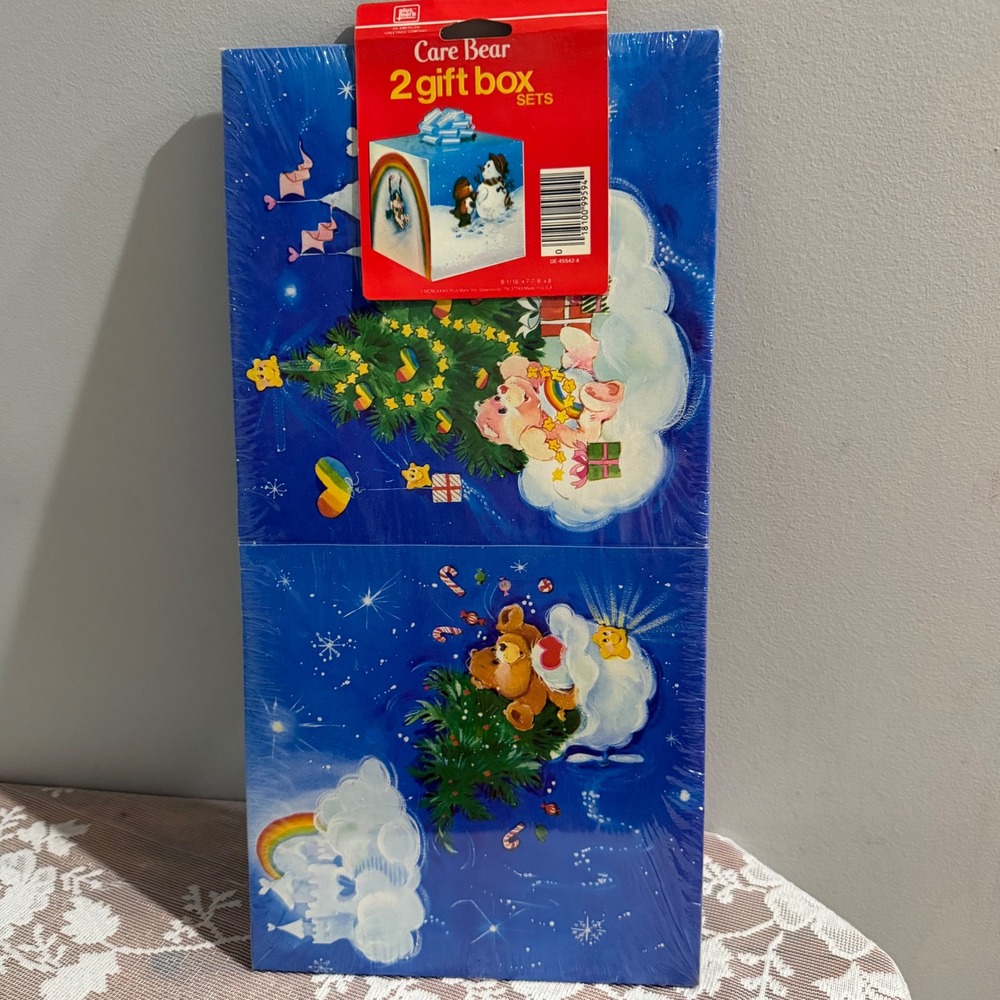 Care Bear Gift Box Sets Vintage Christmas‎ 2pk Blue New Sealed 80s Decor